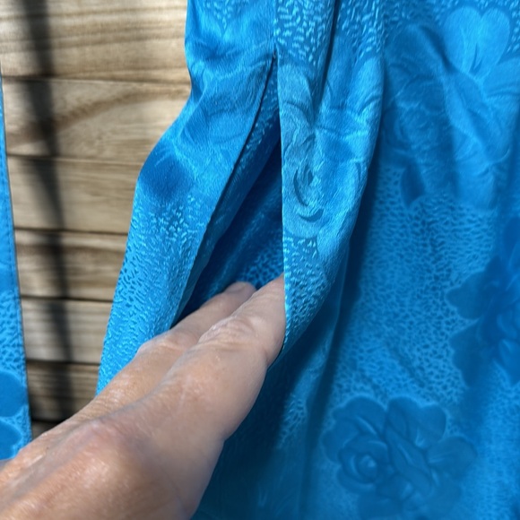 Argenti Women's Blue Floral Skirt Suit Outfit 2 Pc 100% Silk Size 16 - Picture 10 of 14